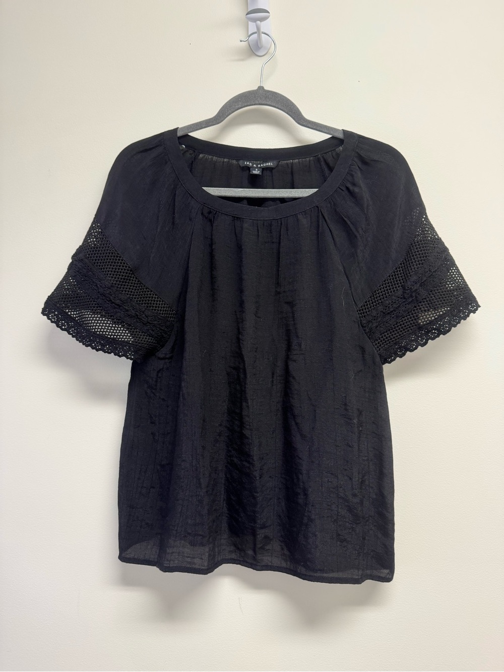 Zac & Rachel Black Crochet Sleeve Blouse EUC Size S
